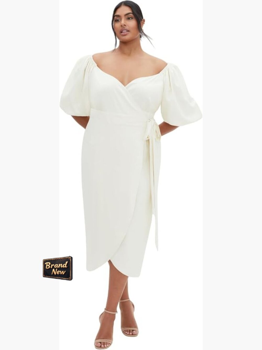 Plus Size Wrap Midi Dress V-Neck Linen Blend